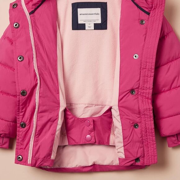 Amazon Essentials Girls Heavyweight Hooded Puffer Jacket Size 2T Pink Toddler - Picture 5 of 8